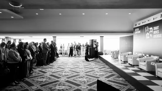 The conference room seen from the back before a session
