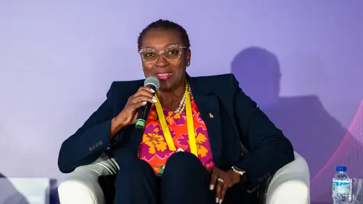 Andrea Harris-Marshall, International Director of the Barbados Chess Federation, speaking
