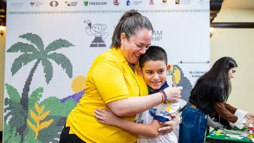A mother and her son after the cards were handed over